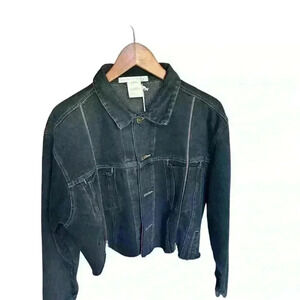 Free people Tricia Fix Western Crop denim jacket size L zipper in wash black nwt